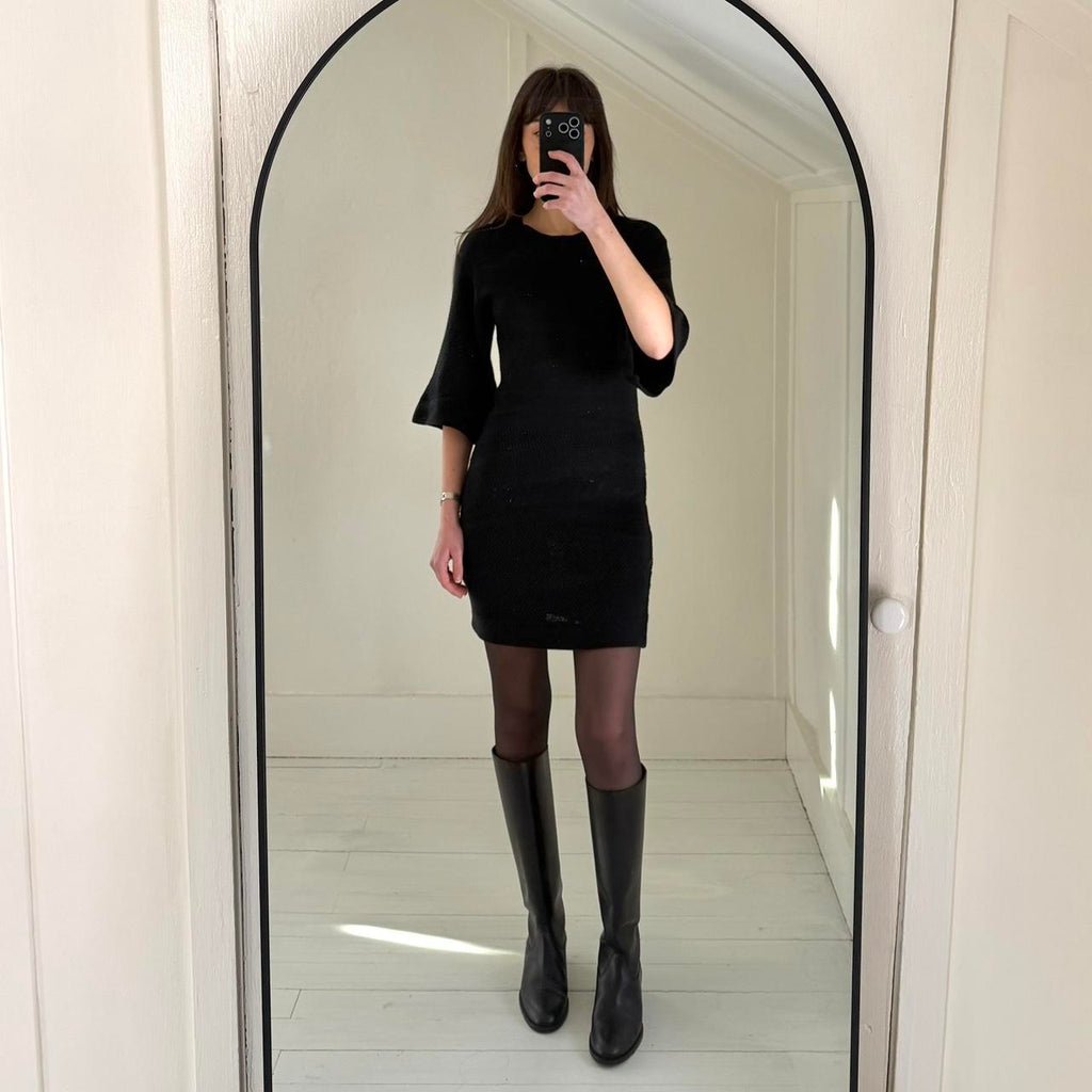 MinkPink Florish Seed Stitch Mini Sweater Dress in Black NWT Size XS