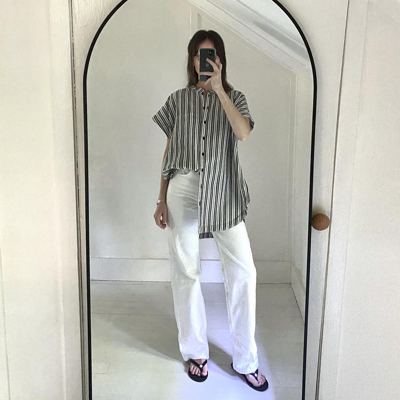 Apiece Apart Pia Cotton Linen Tunic Shirt in Espana Stripe Size L