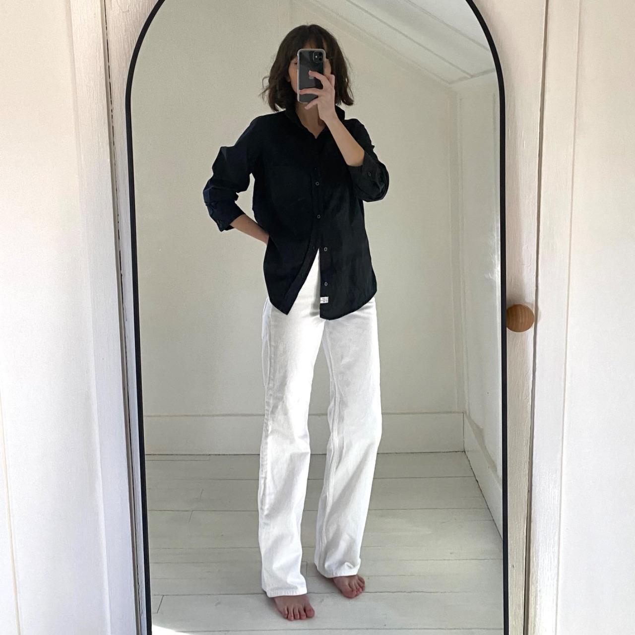 Frank & Eileen Barry Tailored Button-Up Shirt in Black Signature Crinkle Size M