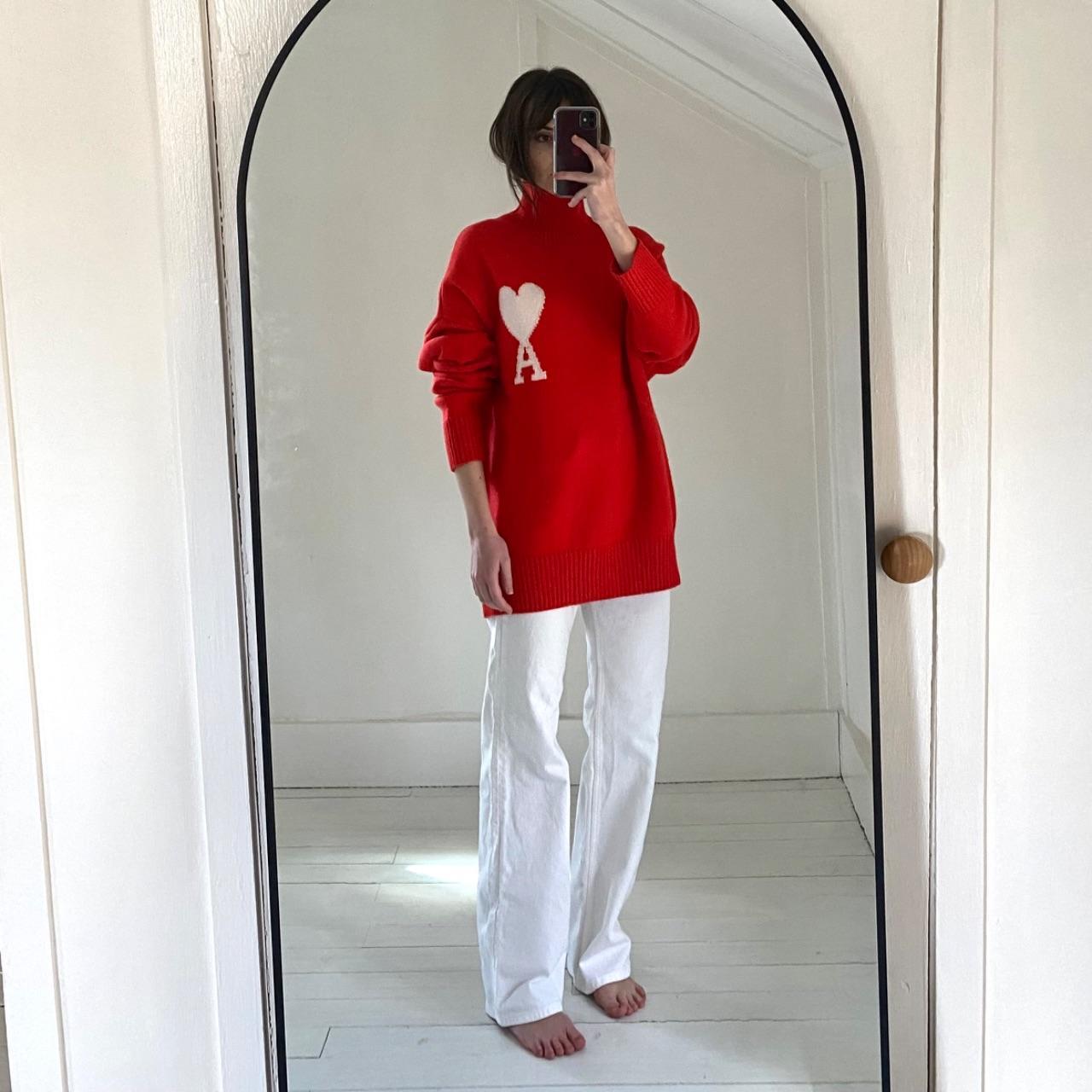 AMI Alexandre Mattiussi Ami De Coeur Wool Turtleneck Sweater in Red Mens Size M