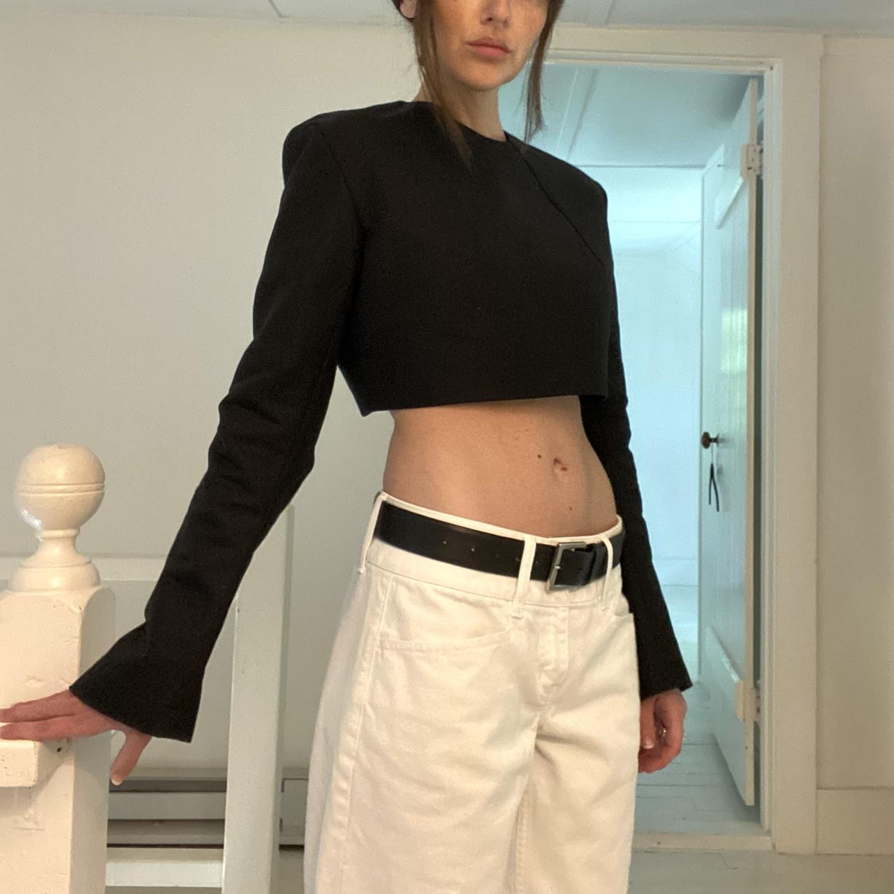 Tibi Sculpted Cotton Cropped Long Sleeve Top in Black NWT Size 6