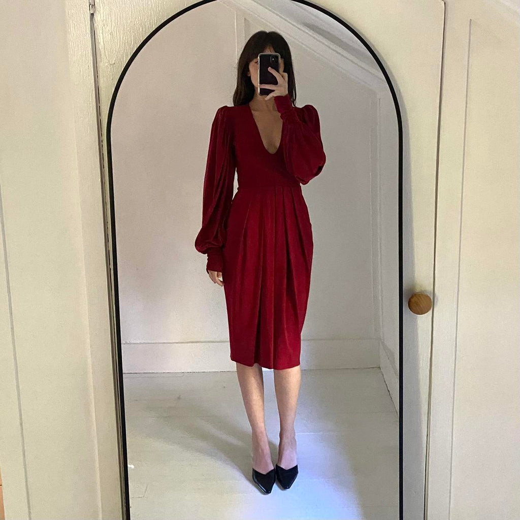 Butter By Nadia / Nadia Tarr Pleated Puff Sleeve Midi Dress NWT One Size