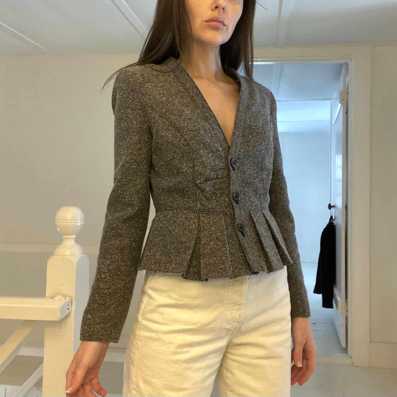 Worthington Vintage Y2K Herringbone Peplum Crop Blazer Size PS