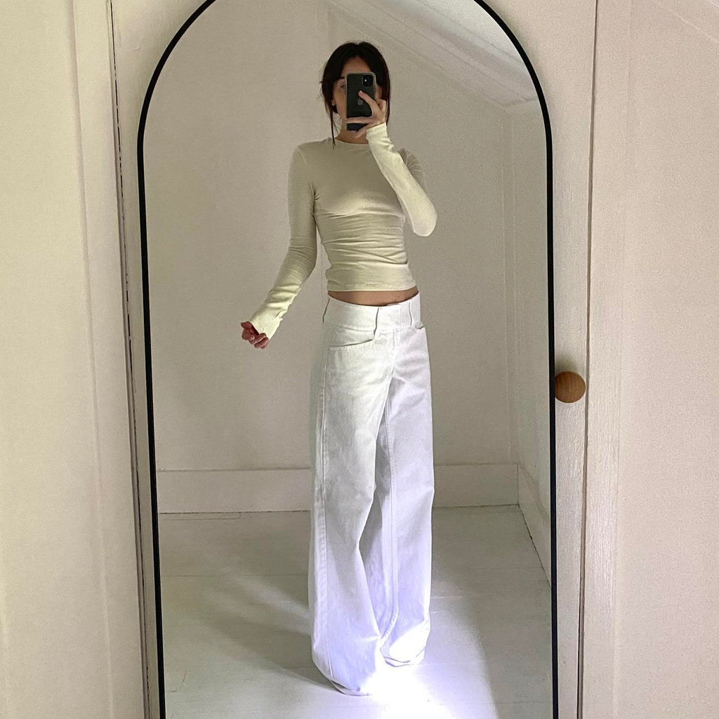 Skims Cotton Jersey Long Sleeve T-Shirt in Bone NWT Size S