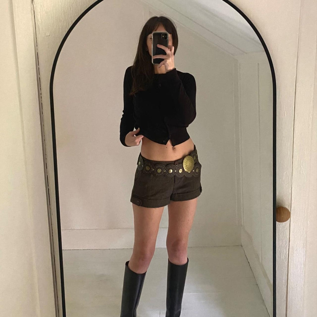 Leather Low Rise Wide Grommet Belt One Size