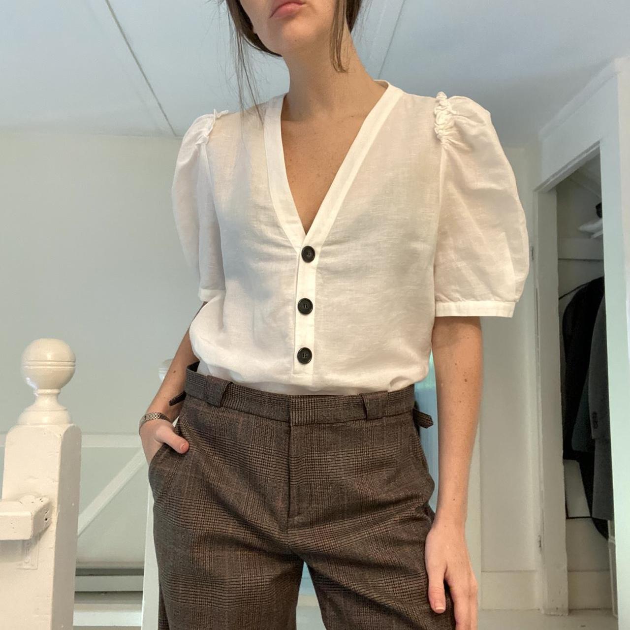 G. Label by Goop Marcia Linen Puff Sleeve Top in White Size 8