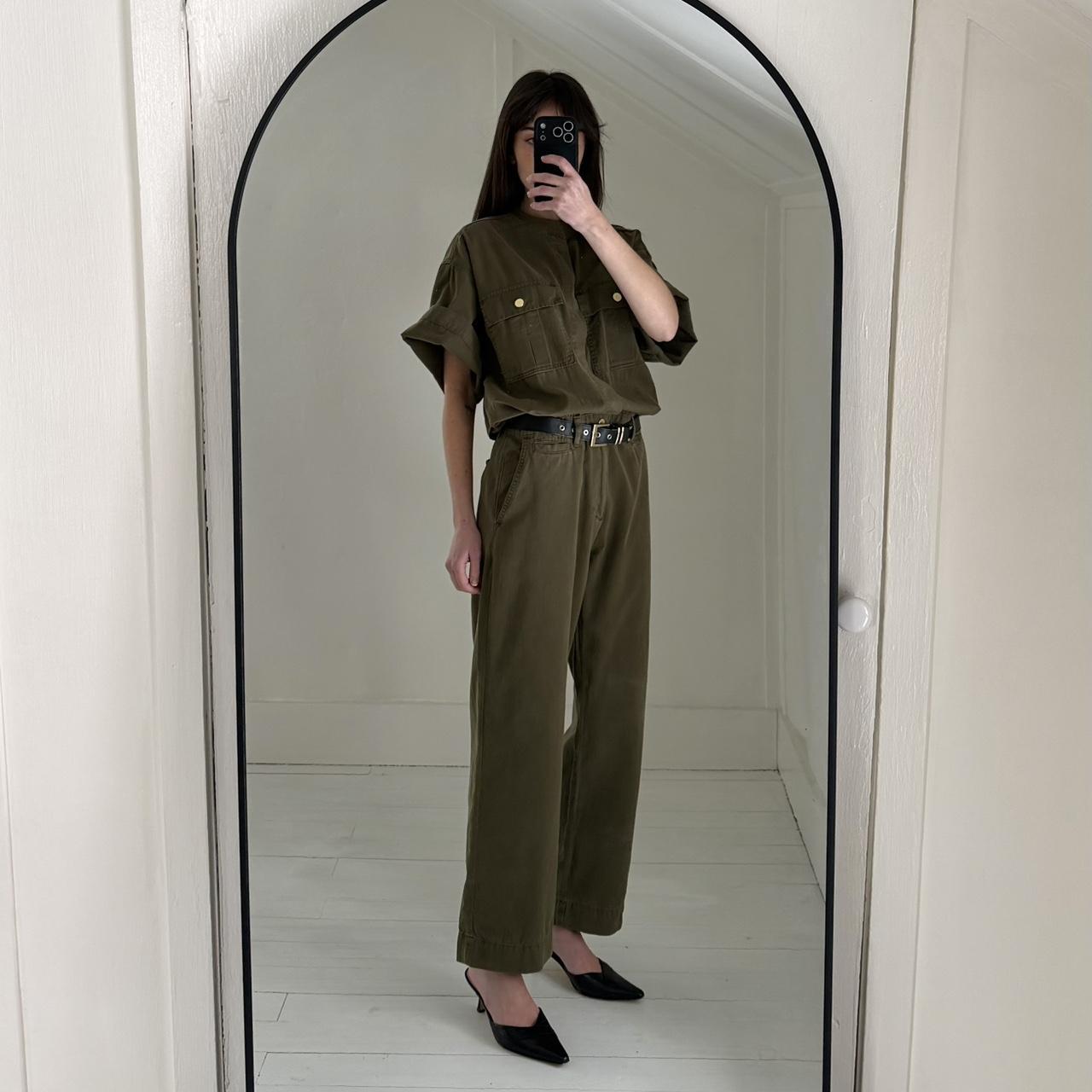 Frame Denim Le Tomboy Cotton Twill Jumpsuit in Washed Moss Size M