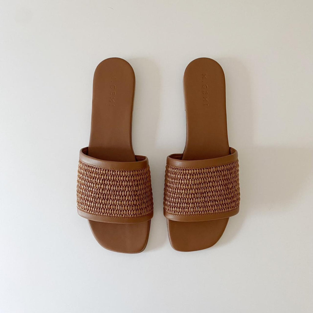M. Gemi The Clarissa Slide Sandals in Tan Raffia NIB Size 40.5