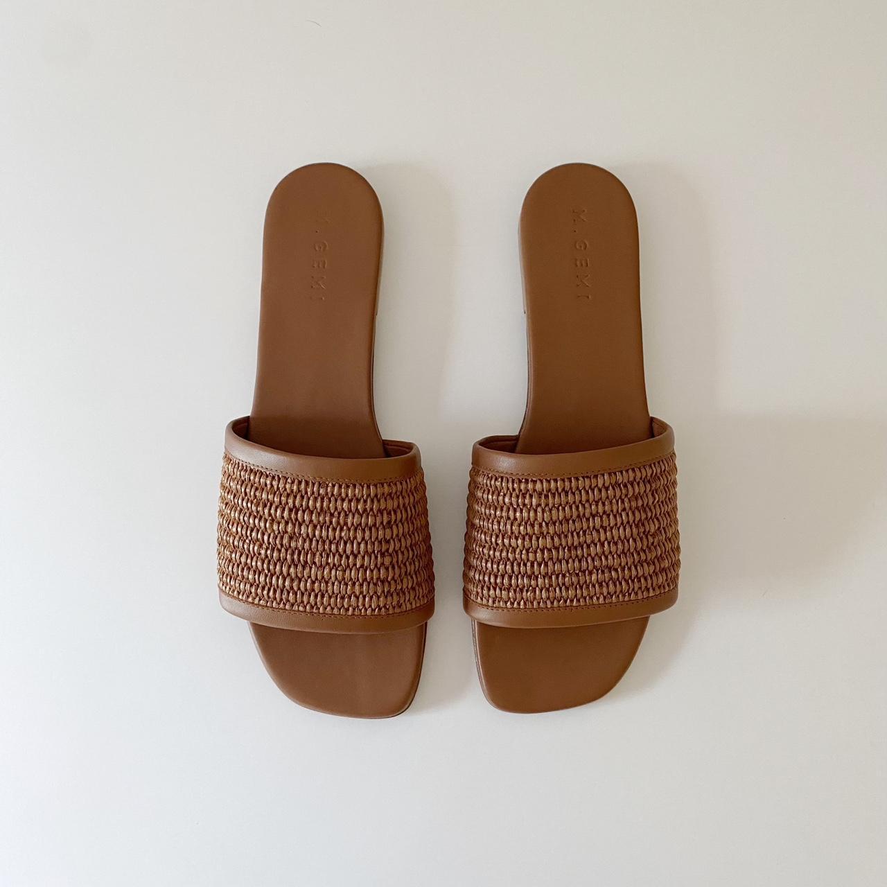 M. Gemi The Clarissa Slide Sandals in Tan Raffia NIB Size 40.5
