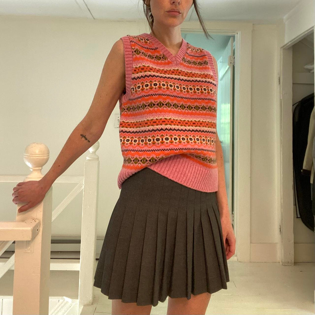 Alex Mill Francis Merino Wool Fair Isle Sweater Vest in Peony Combo Size M