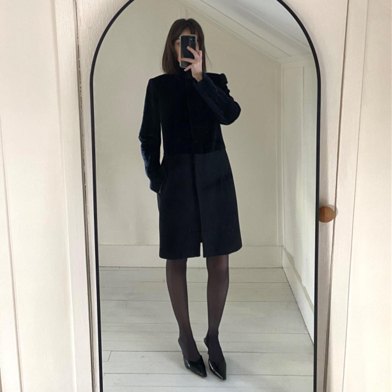 Black Saks Fifth Avenue Vintage Y2K Faux Fur Wool Stand Collar Coat Size S