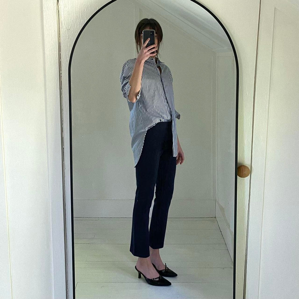 The Row Navy Knit Boot Cut Pull-On Trouser Pants Size S