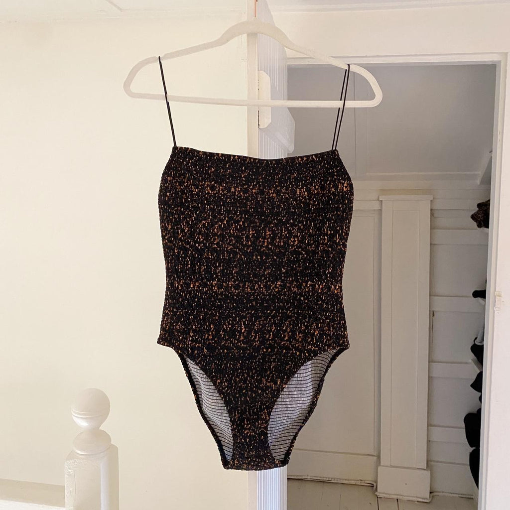 Toteme One Piece Smocked Swimsuit in Tortoise Size XL