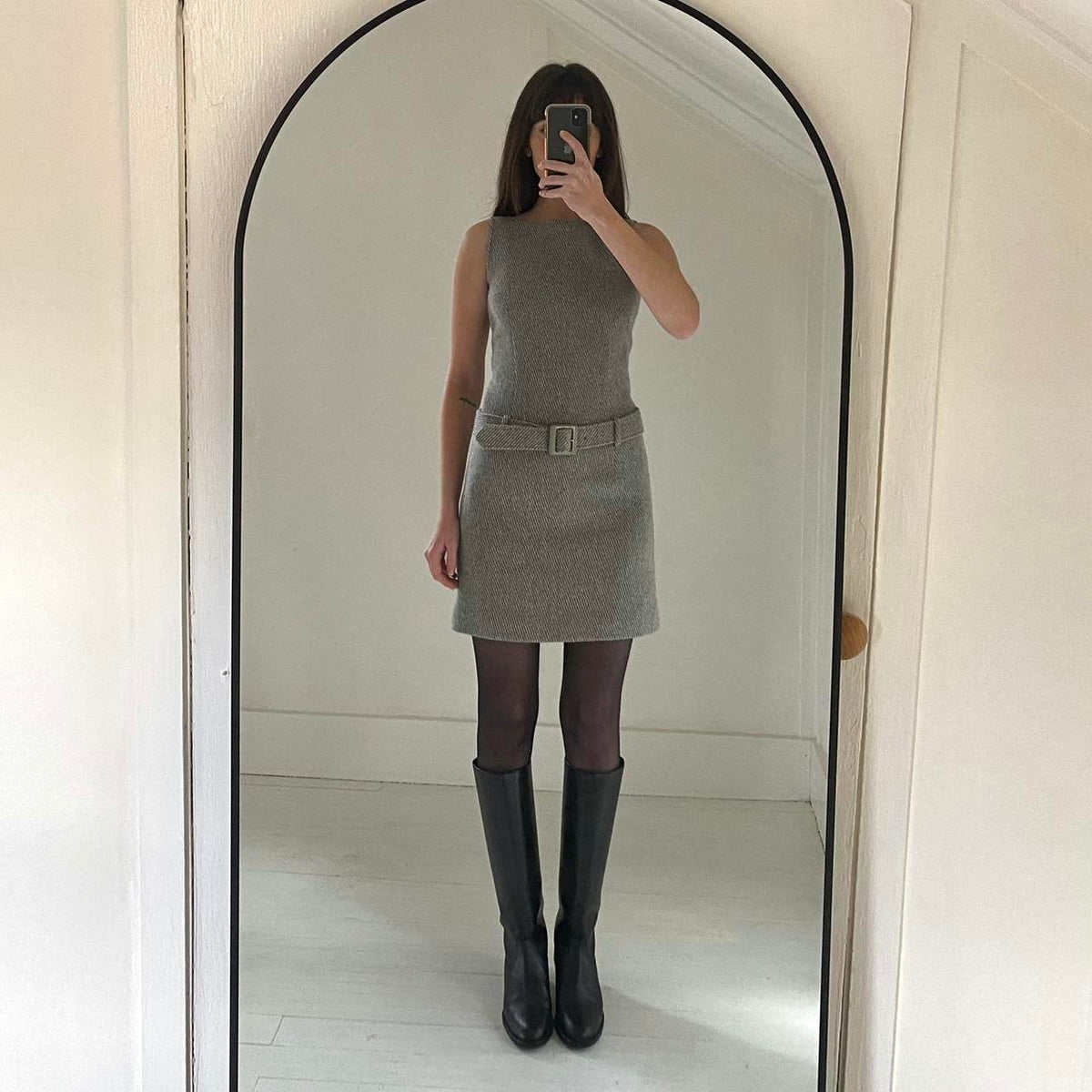 Queens Court Wool Knit Belted Drop Waist Mini Dress Size 1