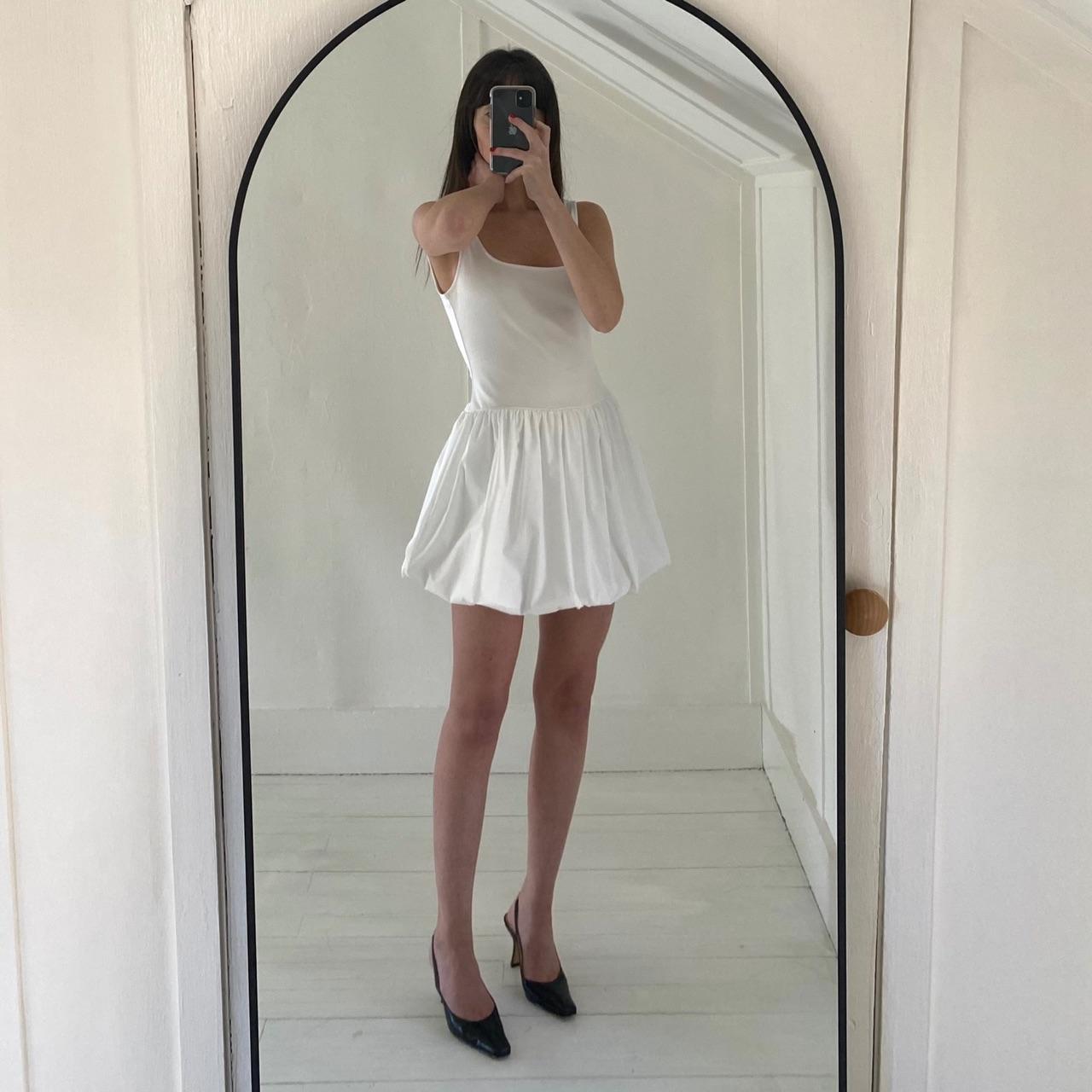 MNG Mango Cotton Bubble Skirt Mini Dress in Natural White Size 2