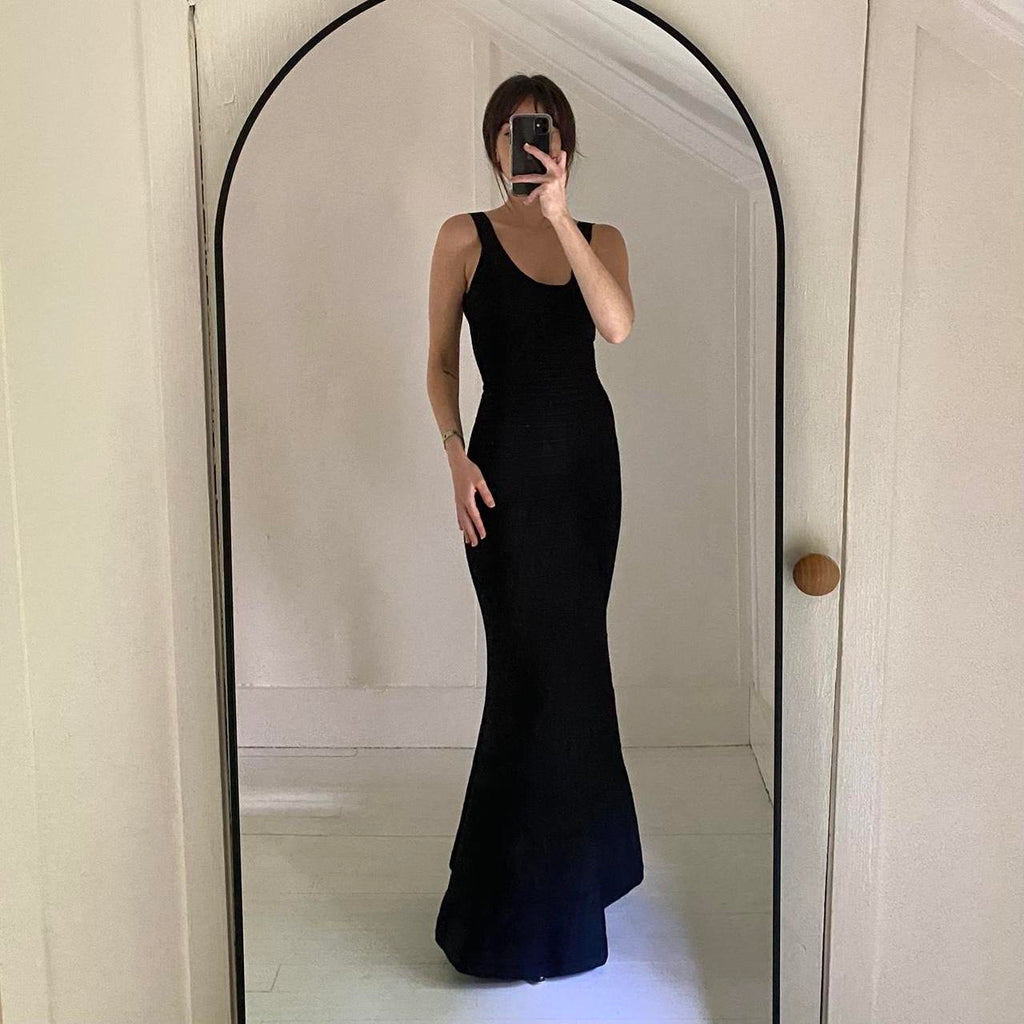 Herve Leger Scoop Neck Bandage Mermaid Gown in Black Size XS
