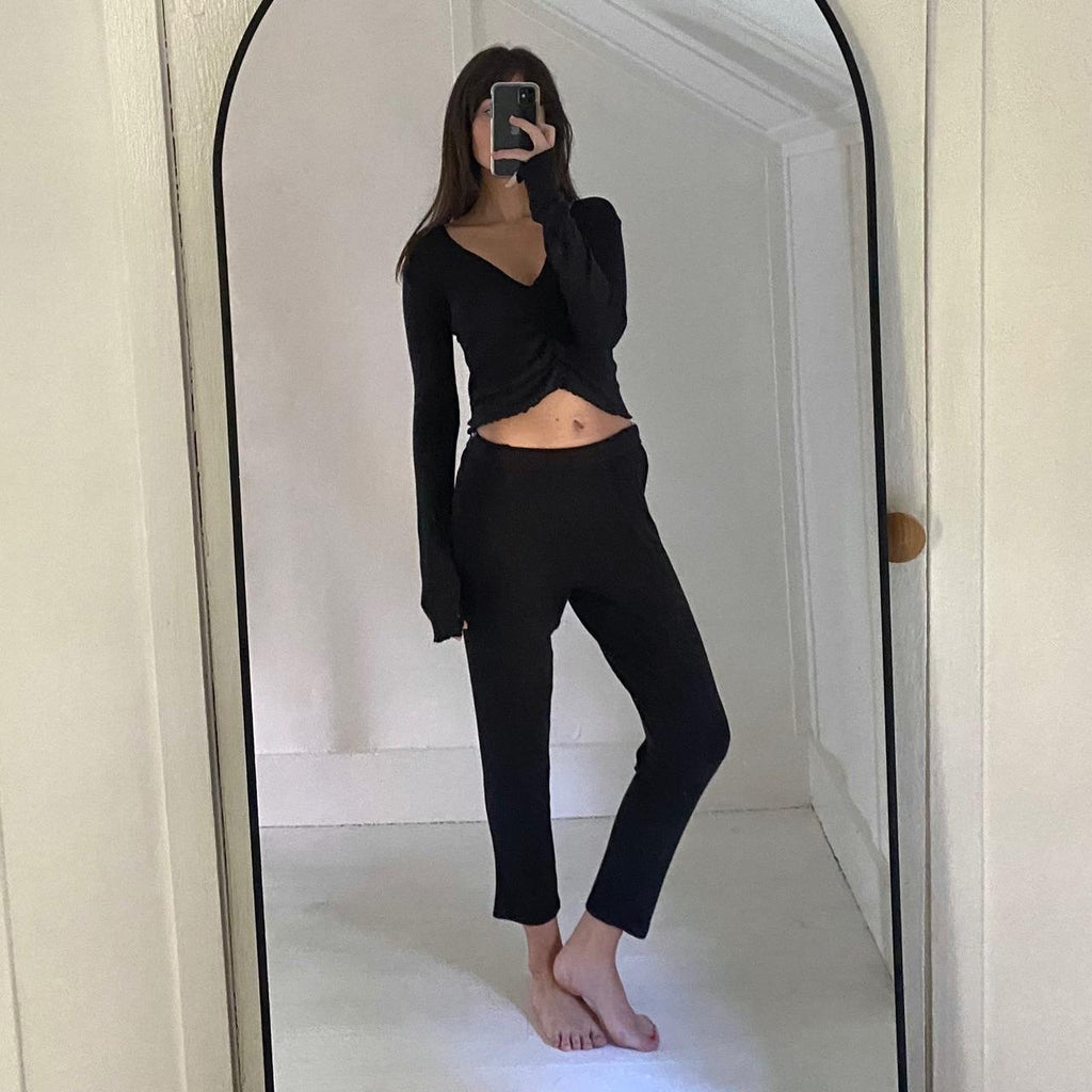 Cosabella Molly Modal Rib Knit Pajama Set in Black Size S