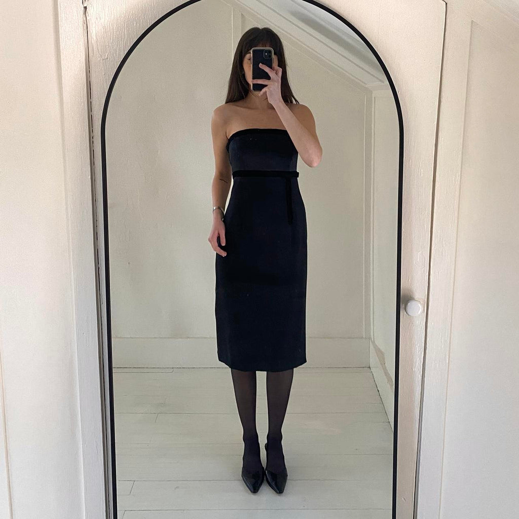 Fenn Wright Manson Vintage Y2K Velvet Trim Silk Strapless Midi Dress Size UK 10