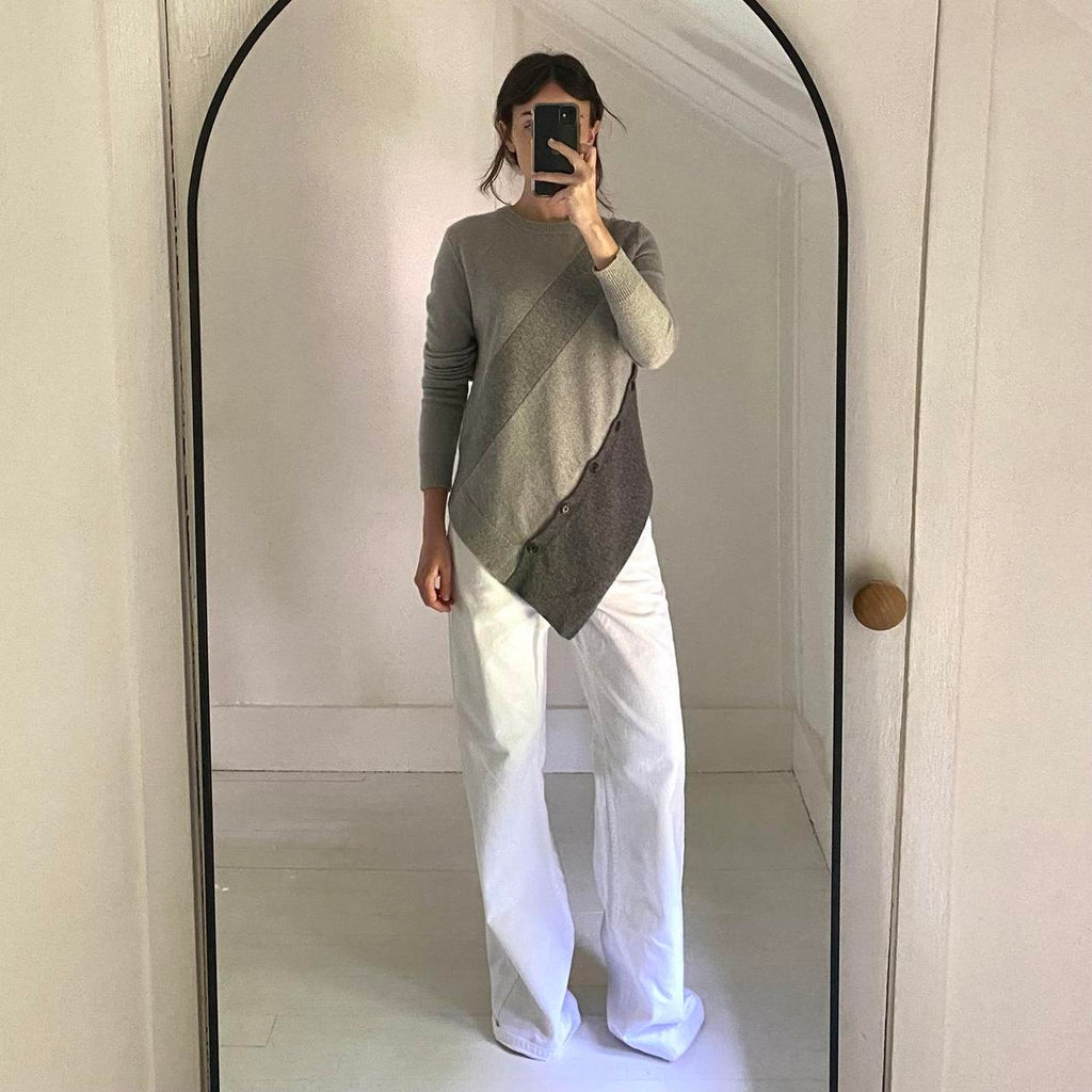 Proenza Schouler Paneled Wool Cashmere Asymmetric Buttoned Sweater Size S