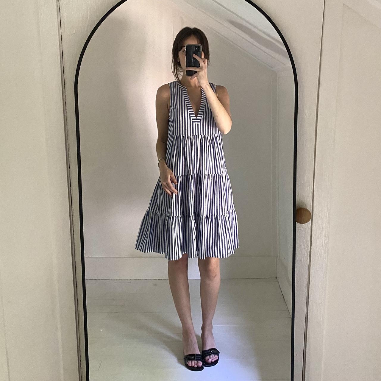 Pomander Place Kenzo Sleeveless Poplin Mini Dress in Blue & White Stripe NWT Size S