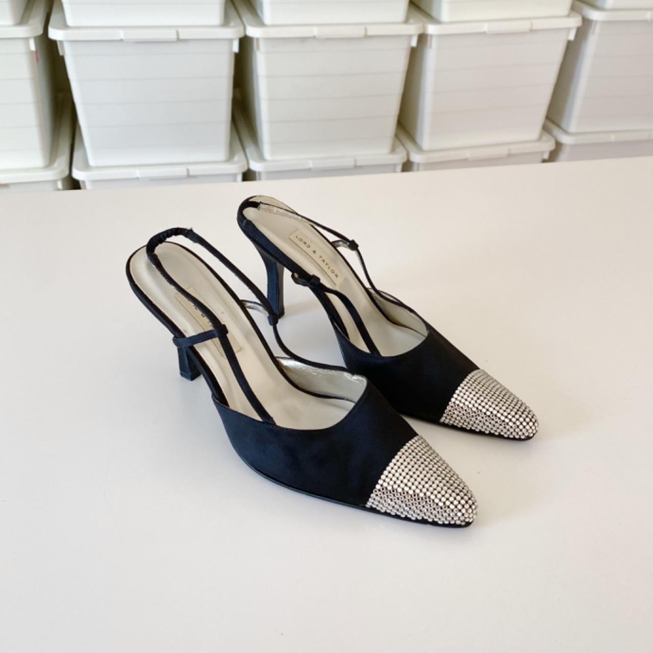 Lord & Taylor Vintage Y2K Starlet Rhinestone Toe Slingback Heels Size 6.5