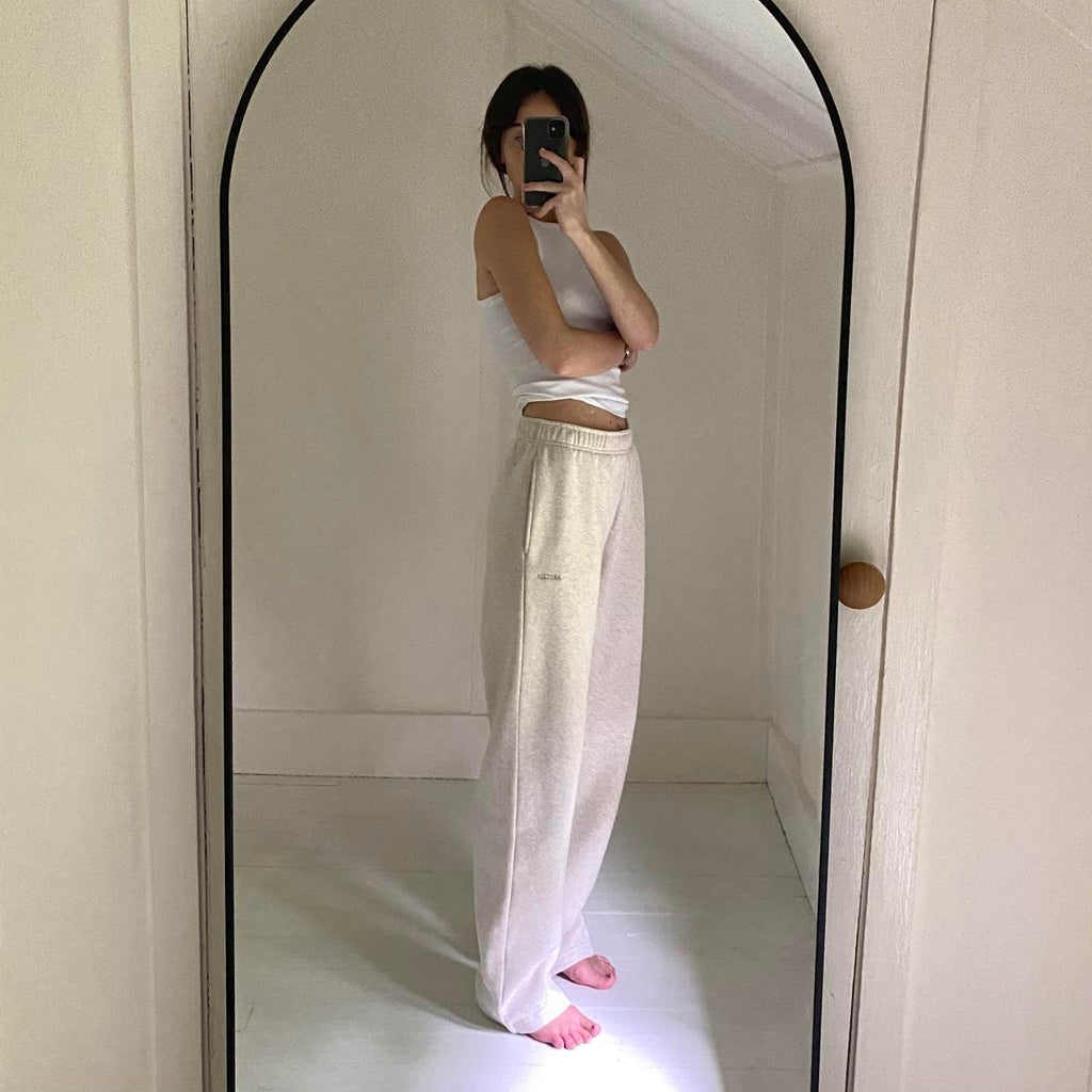 Aritzia Cozy SweatFleece Mega Straight Sweatpant in Heather Light Oatmeal NWT S