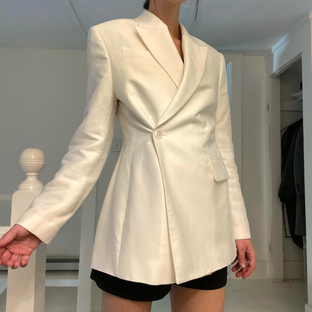 Banana Republic Hourglass Italian Viscose-Linen Blazer in Vanilla Ivory Size 2P