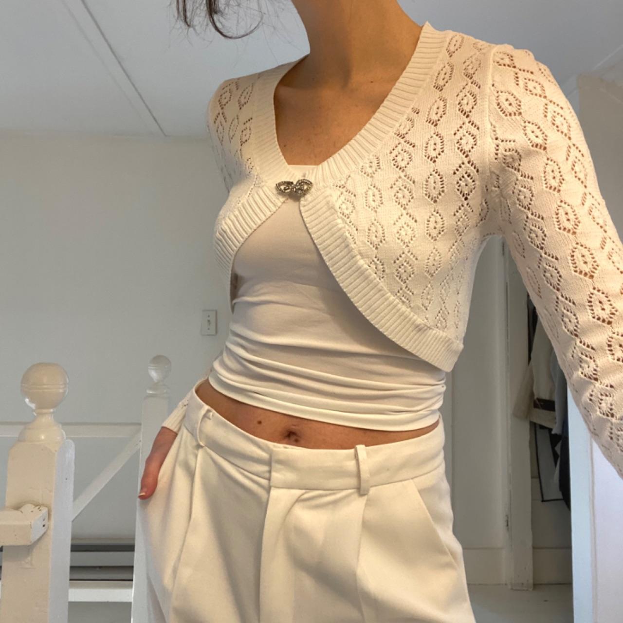 Roberto Cavalli Vintage Y2K Pointelle Knit Cropped Cardigan Shrug Size XS