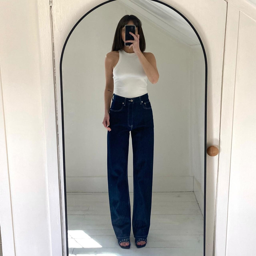 EB Denim High Rise Straight Jeans in Midnight Size 24