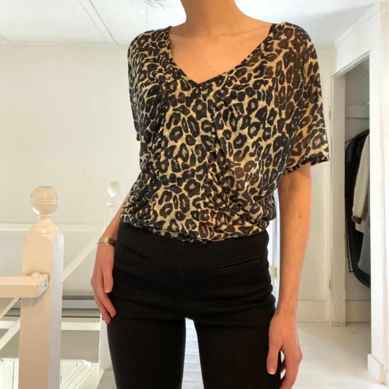 MinkPink Leopard Print Semi-Sheer Ruched Drape Top Size S