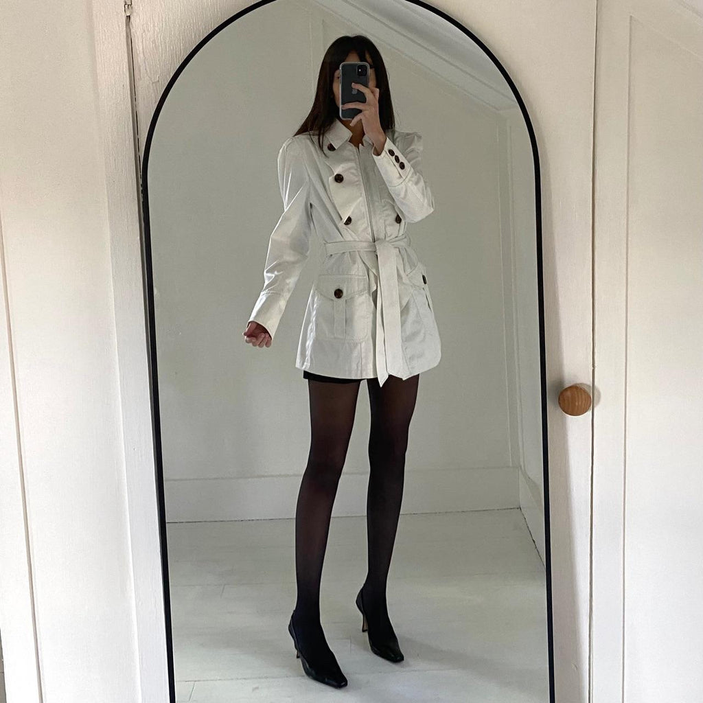 INC International Concepts Puff Sleeve Ruffle Trench Coat Size M