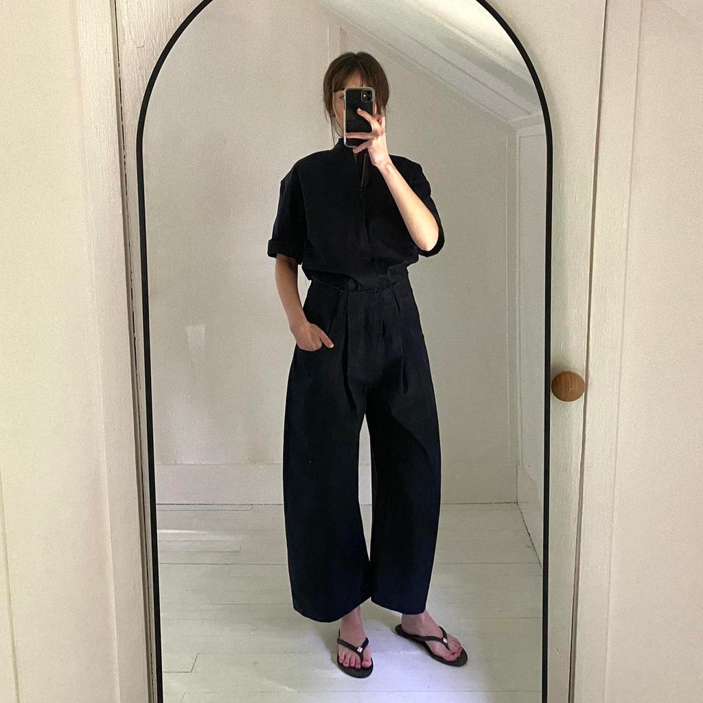 Rivet Utility New Yorker Canvas Mandarin Collar Jumpsuit in Navy NWT Size M