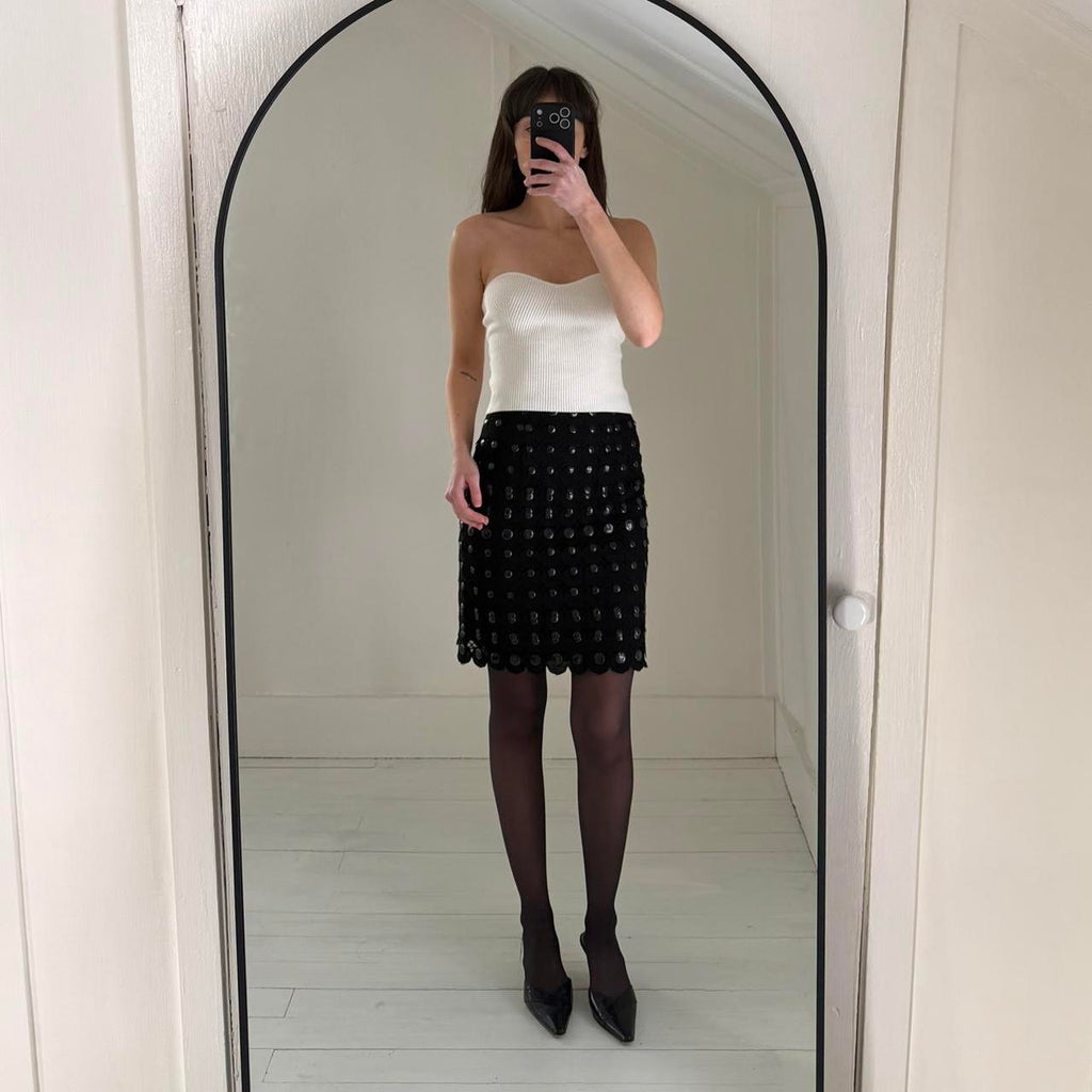 Couture Couture Los Angeles Vintage Y2K Beaded Crochet Mini Pencil Skirt Size 38