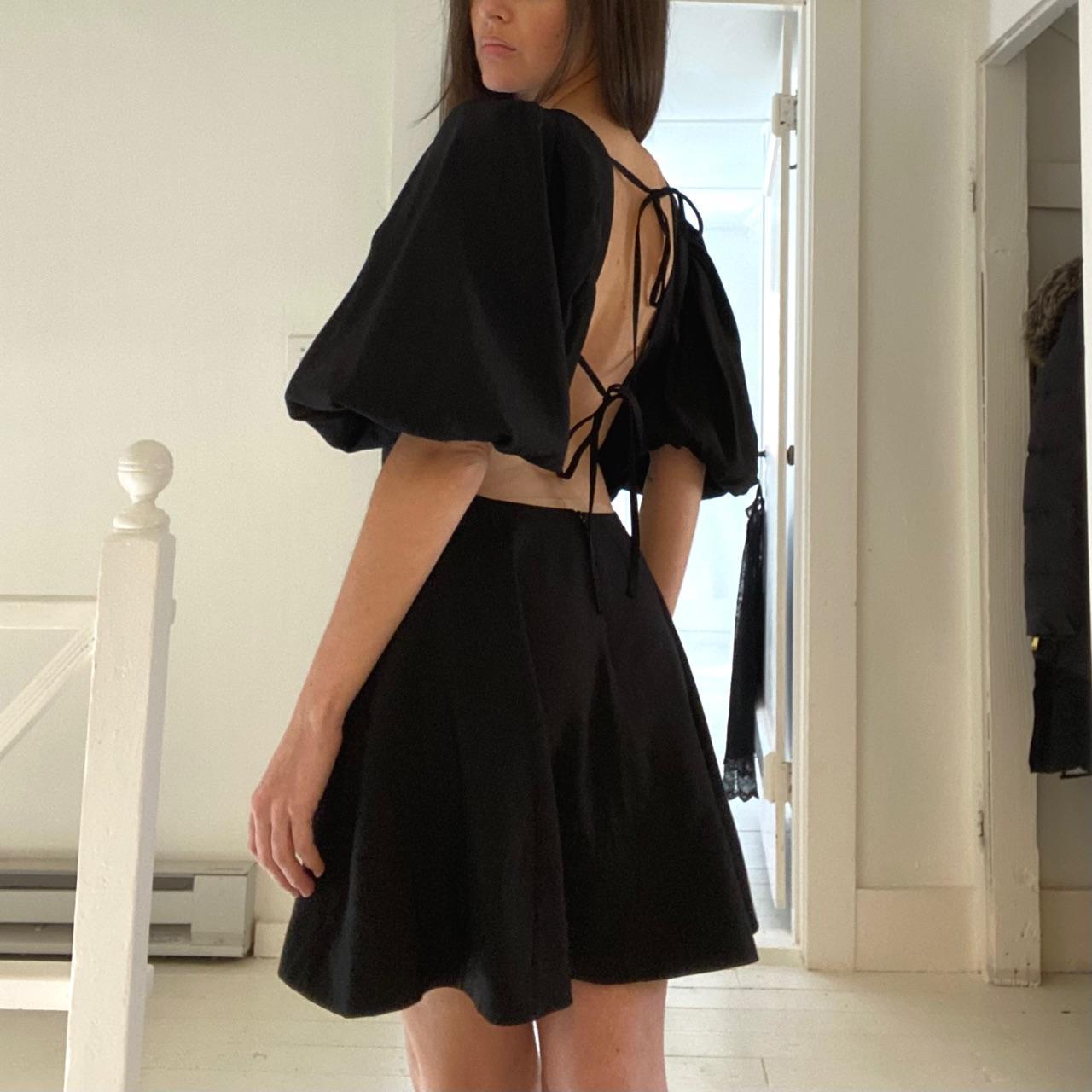 The Femm Violet Open Back Puff Sleeve Mini Dress in Black NWT Size S