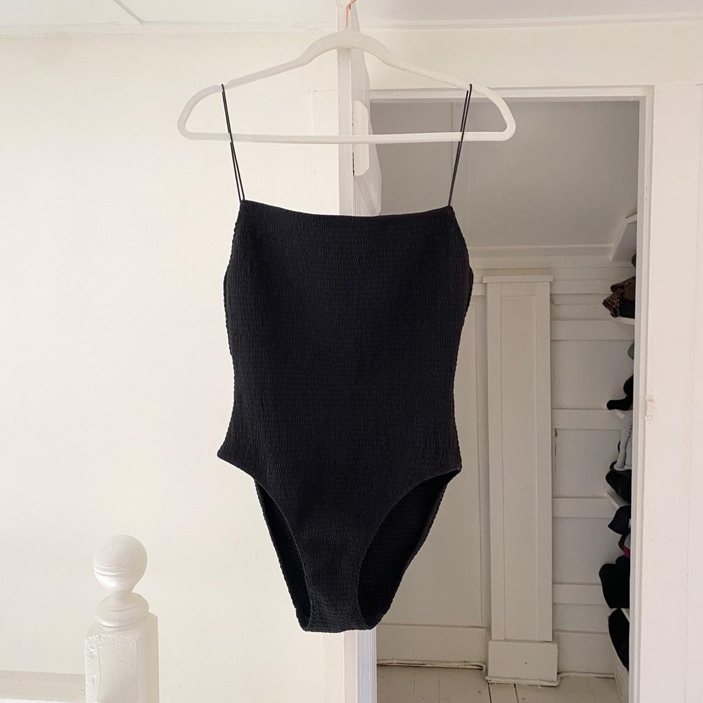 Toteme One Piece Smocked Swimsuit in Black Size XL