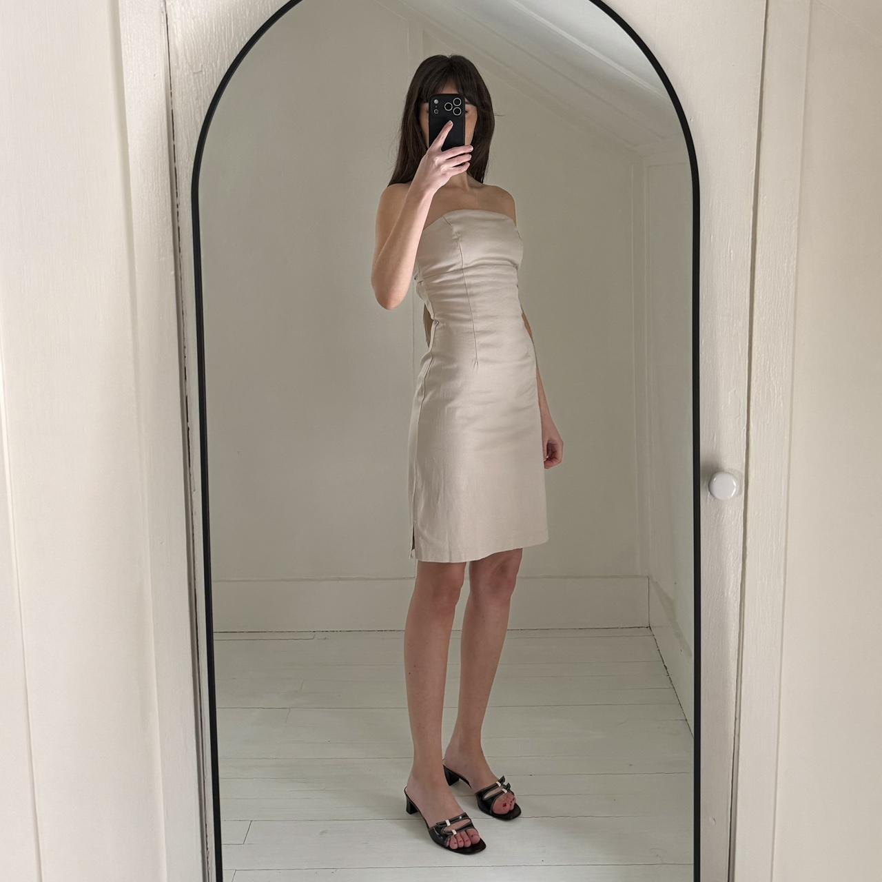 Up Front Vintage Y2K Twill Tie Back Strapless Mini Pencil Dress Size 9