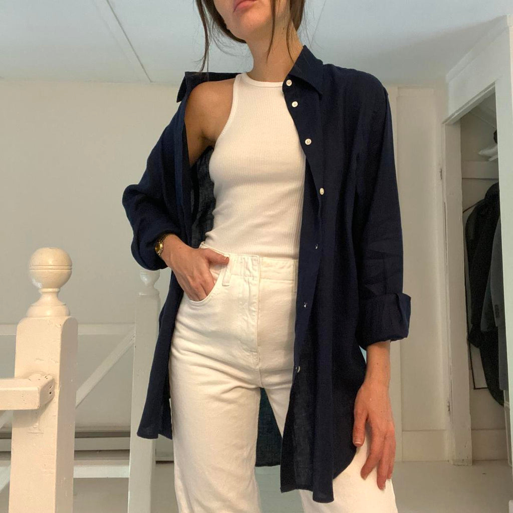 Polo Ralph Lauren Oversized Fit Linen Shirt Newport Navy NWT Size M