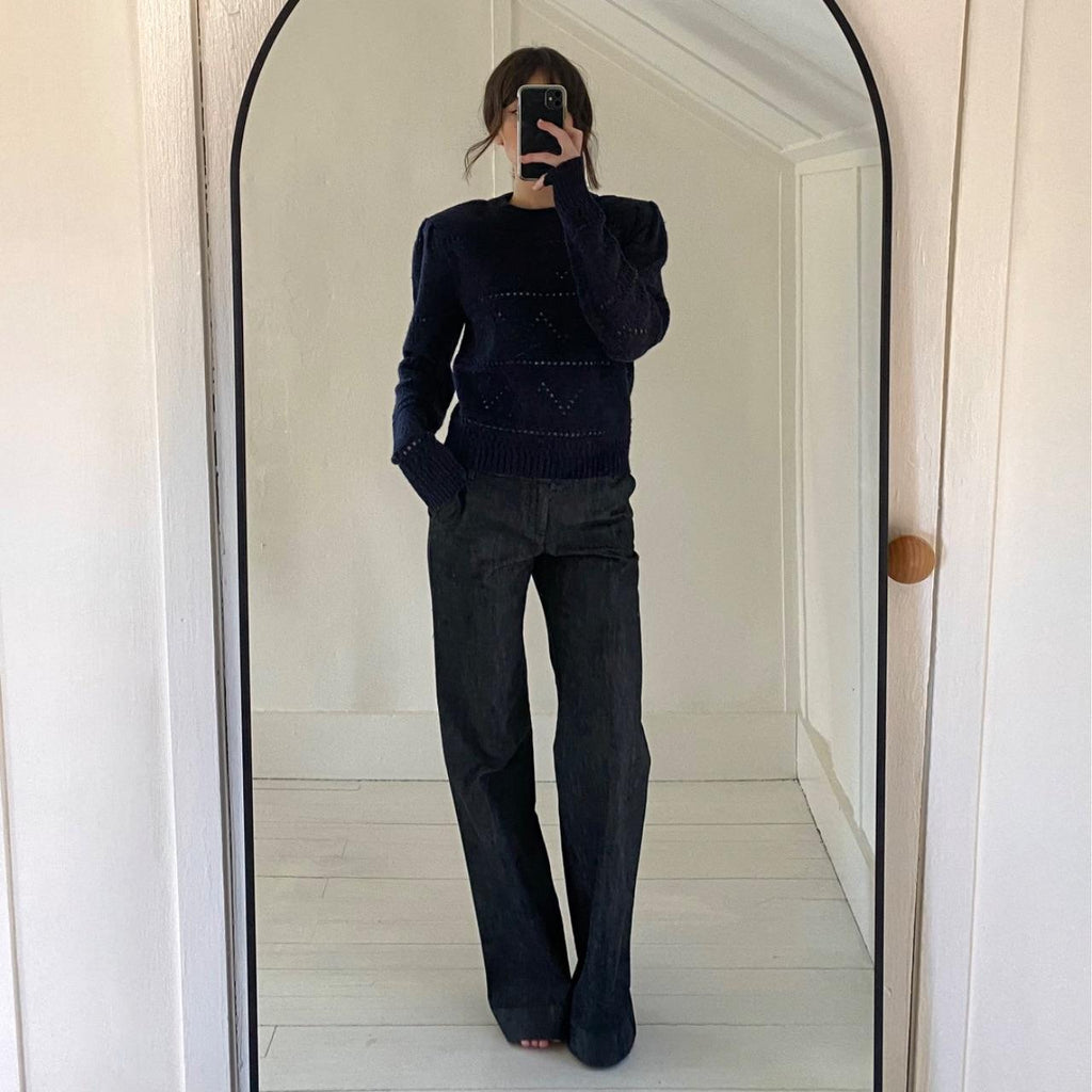 Isabel Marant Étoile Norma Wool Eyelet Sweater in Midnight Size 36