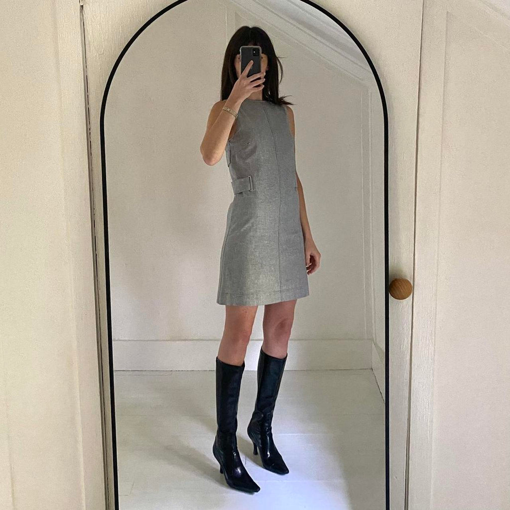 Remain Birger Christensen Linen A-Shape Mini Dress Castlerock Combo Size 2