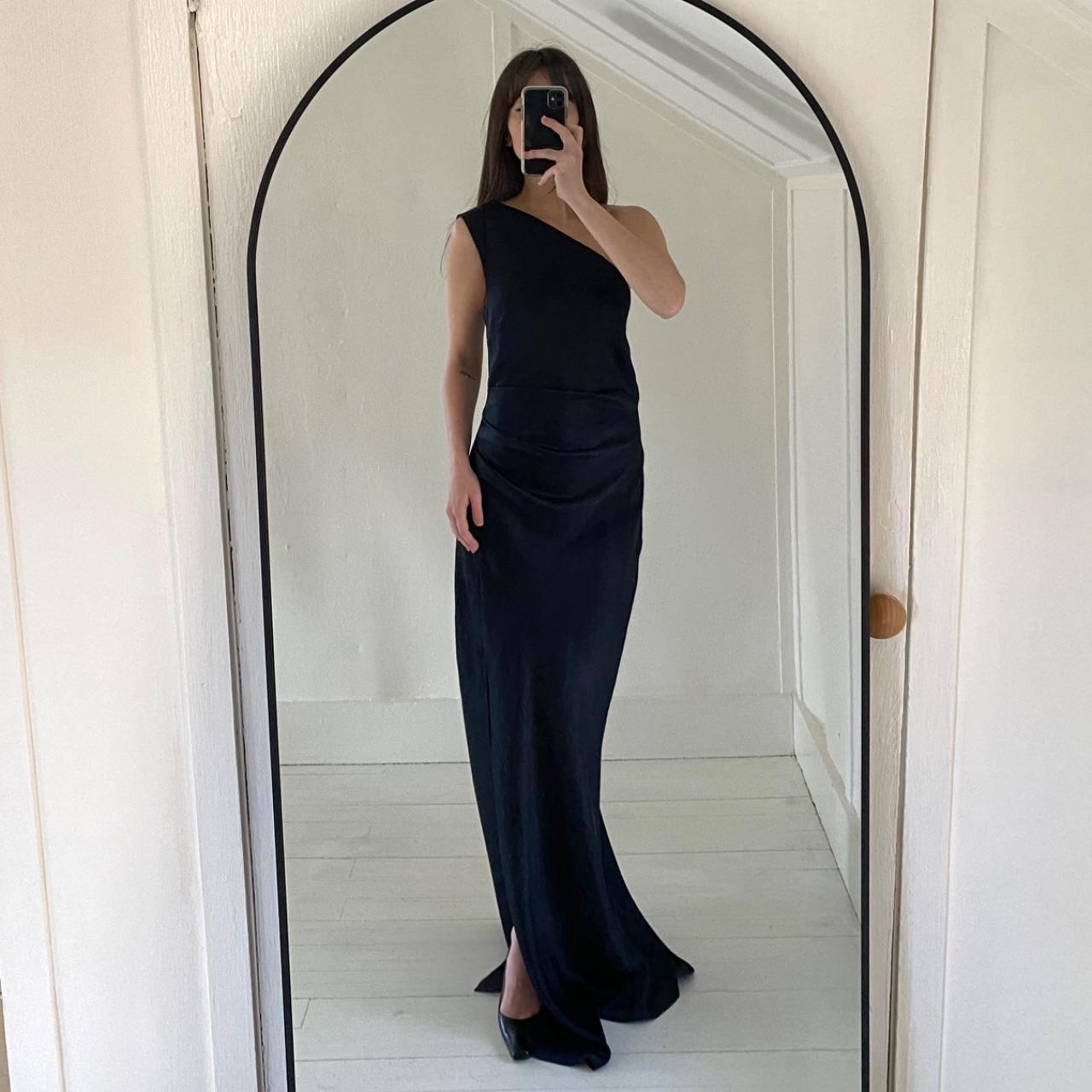 Bec + Bridge The Dreamer Satin Asymmetric One Shoulder Maxi Dress in Ink Size 12