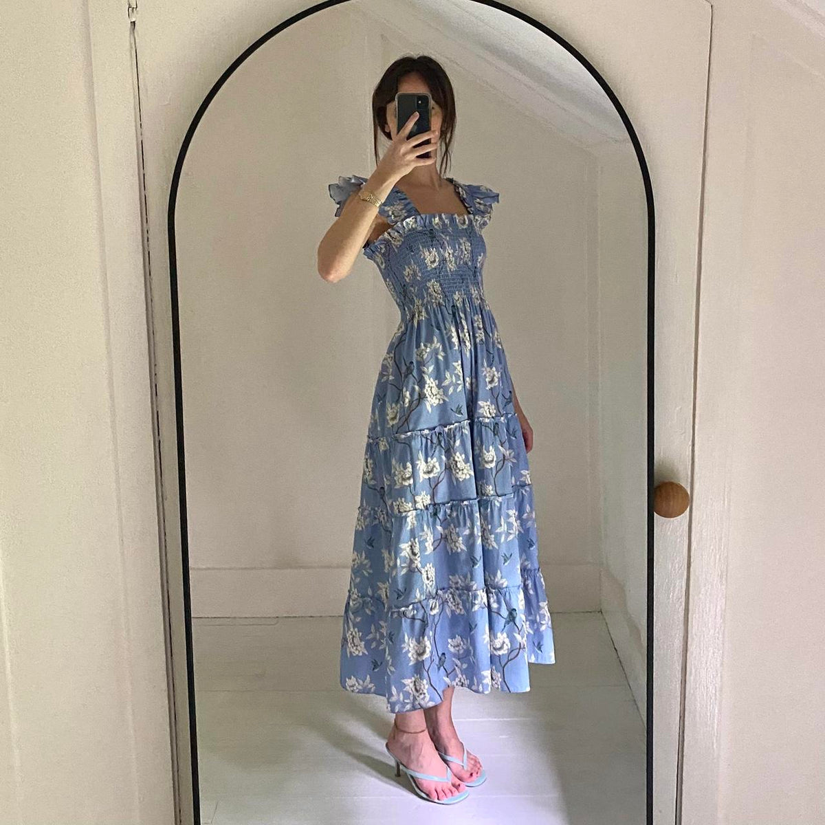 Hill House Home The Ellie Midi Nap Dress Diane Hill Blue Chinoiserie NWT M