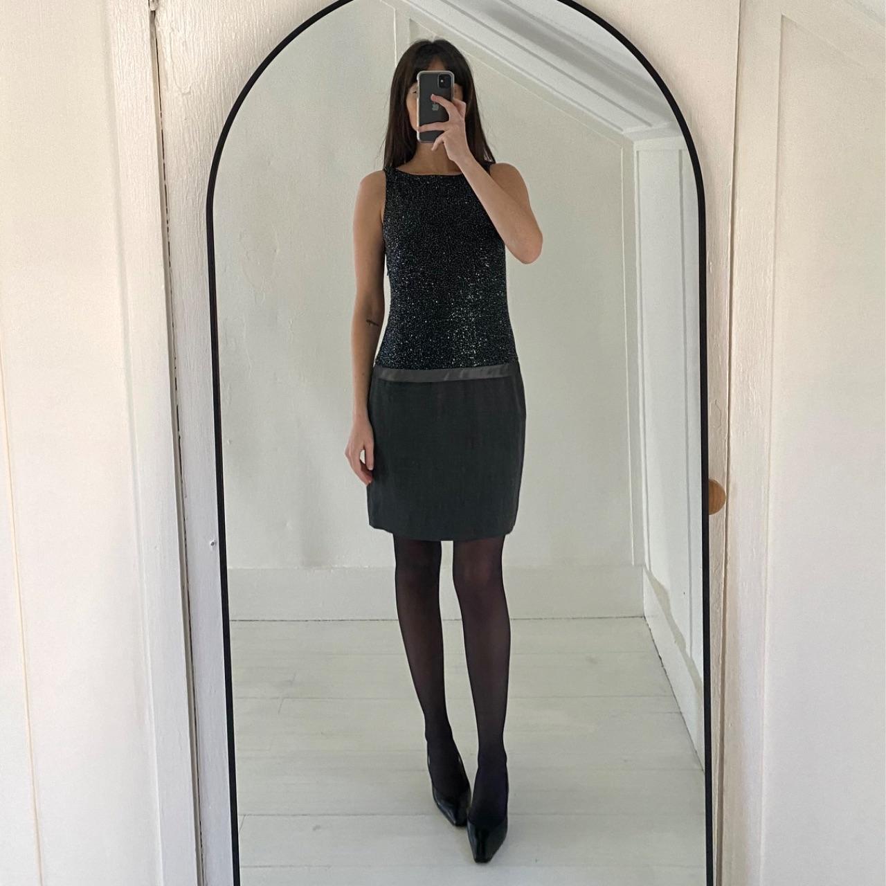 Linda Allard Ellen Tracy Vintage 90s Wool Beaded Drop Waist Mini Dress Size 2
