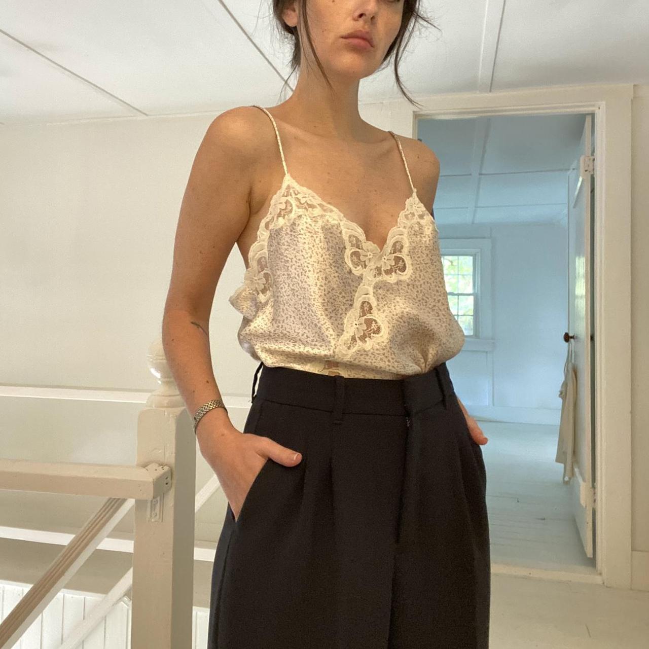 Vintage 80s Printed Satin Lace Trim Teddy Bodysuit Size M