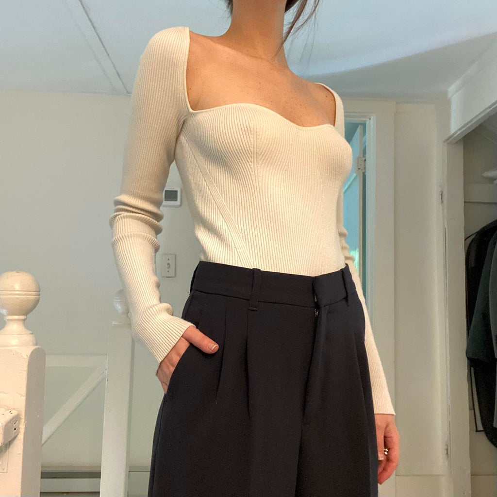 One Grey Day Seville Sweetheart Neck Knit Bodysuit Size S