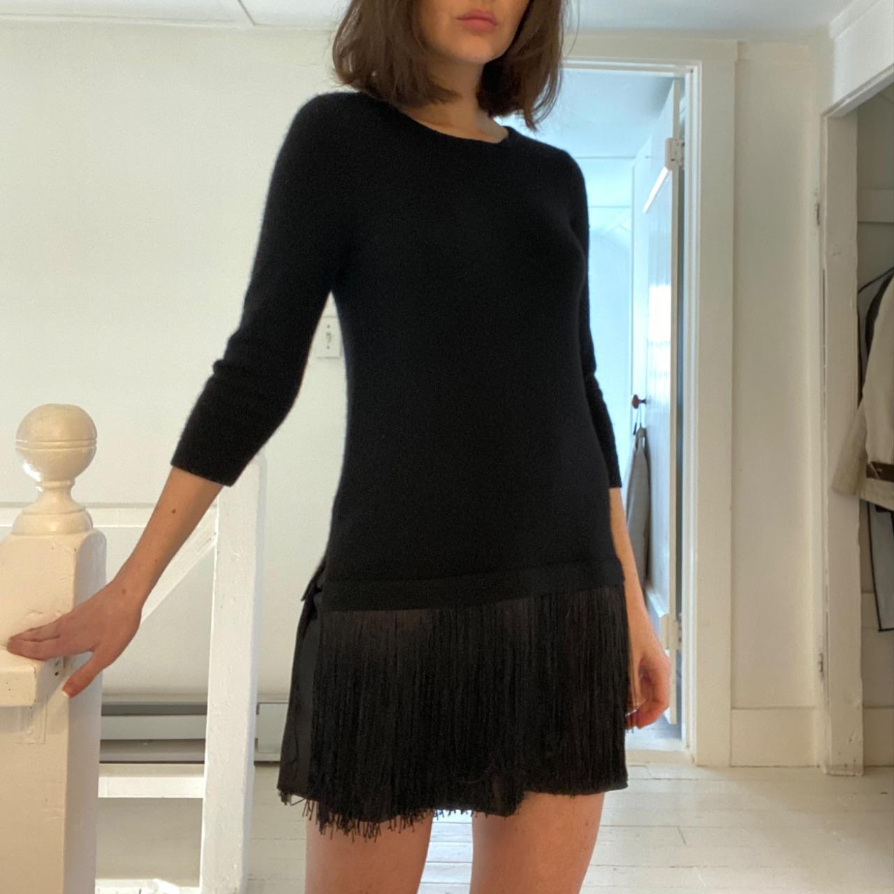 Neiman Marcus Cashmere Fringe Hem Tunic Sweater Size XS