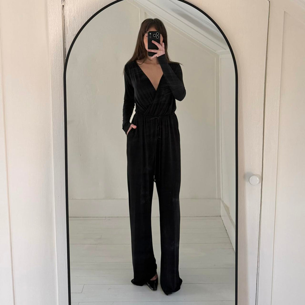 BCBGeneration Surplice Open Back Wide Leg Jumpsuit in Black NWT Size S