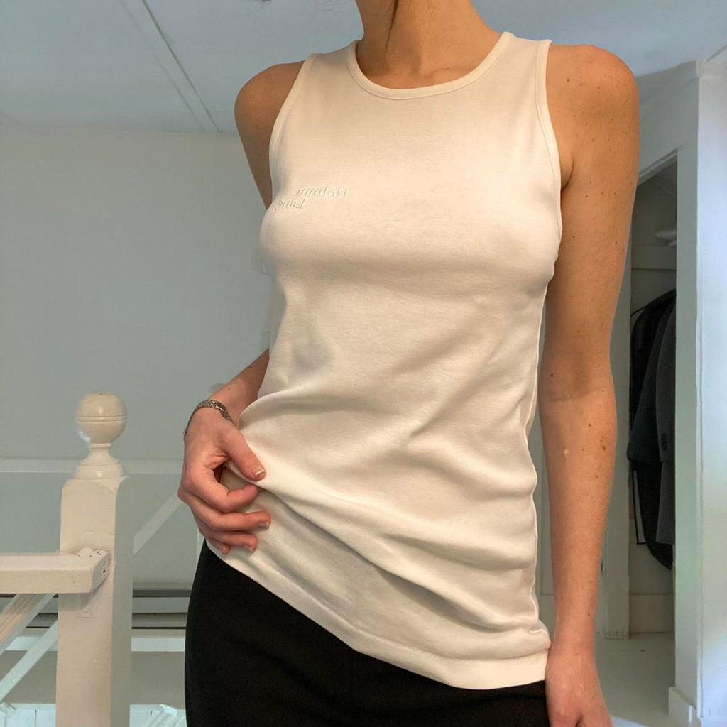 Helmut Lang Stacked Logo Tank Top in Chalk White Size S
