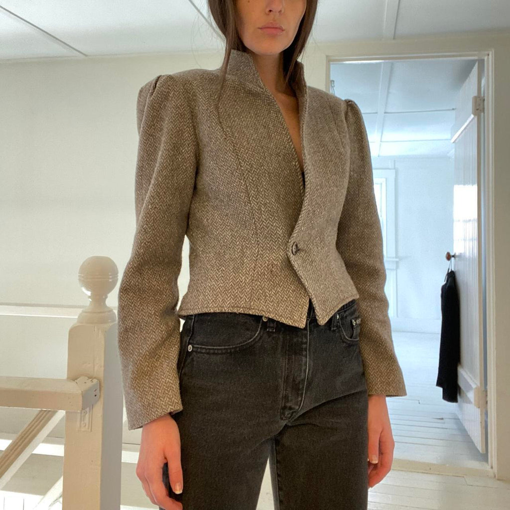 Body English Vintage 80s Wool Herringbone Blazer Jacket Size 9/10