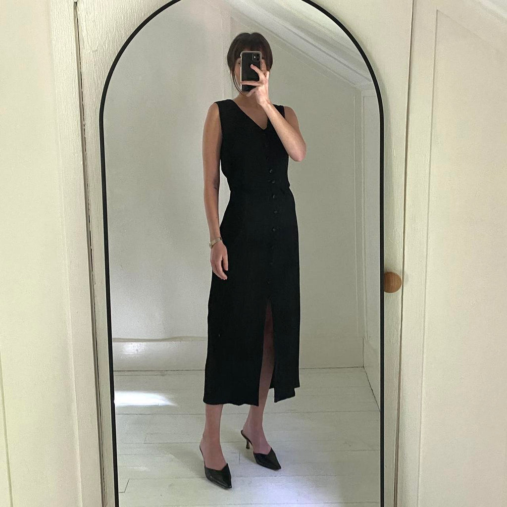 Breakin’ Loose Vintage 90s Tuxedo Vest Button Front Midi Dress Size 9/10