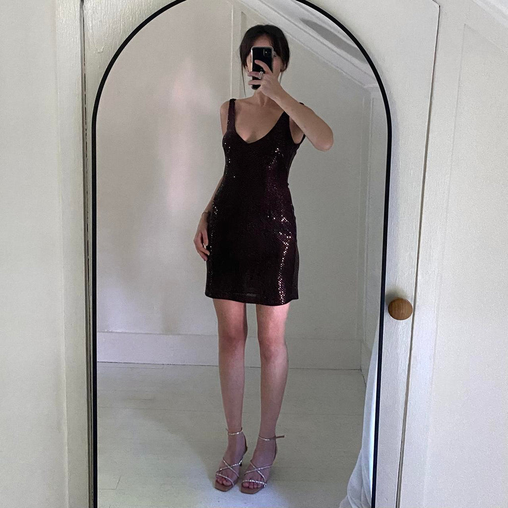 Hugo Buscati Collection Vintage 90s Metallic Sequin Mini Dress Size 2